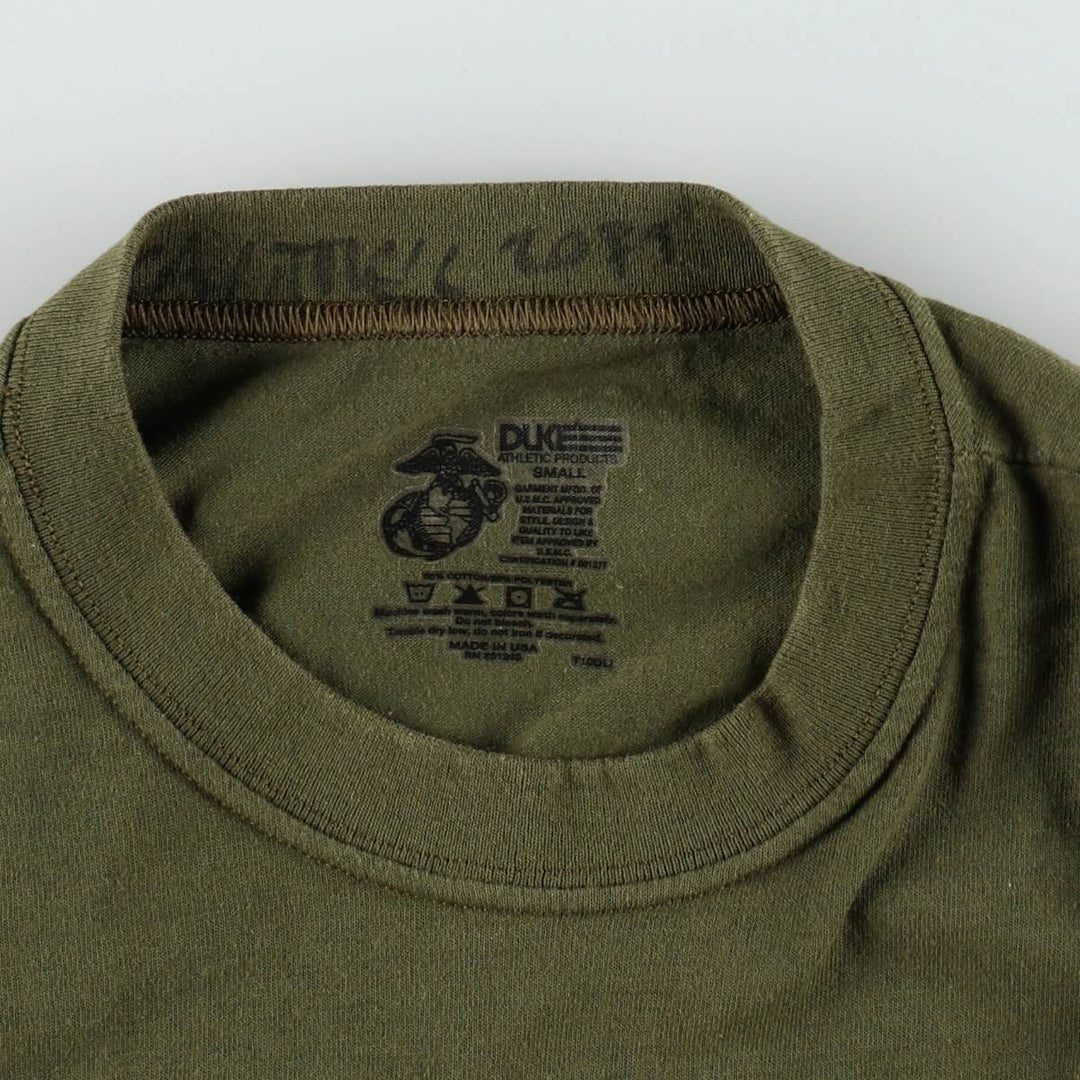 90s-00'S DUKE ATHLETIC PRODUCTS USMC (United States Marine Corps) Plain T-Shirt, Made in USA, Women's Size S (Equivalent), Vintage cotton Khaki type Vintage Second Hand