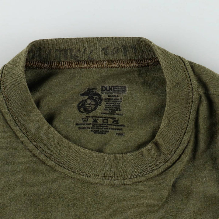90s-00'S DUKE ATHLETIC PRODUCTS USMC (United States Marine Corps) Plain T-Shirt, Made in USA, Women's Size S (Equivalent), Vintage cotton Khaki type Vintage Second Hand