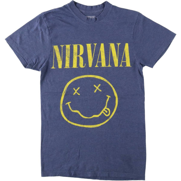 NIRVANA band t-shirt, women's size S (equivalent) cotton blue type Vintage Second Hand