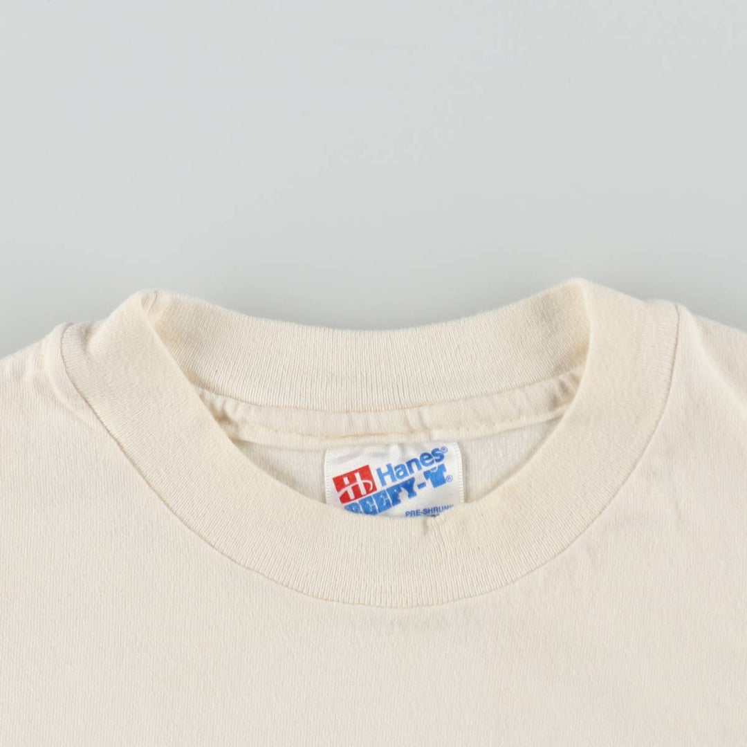90'S Hanes BEEFY-T Floral Art T-Shirt, Made in USA, Women's Size L (approx.), Vintage cotton unbleached Vintage Second Hand