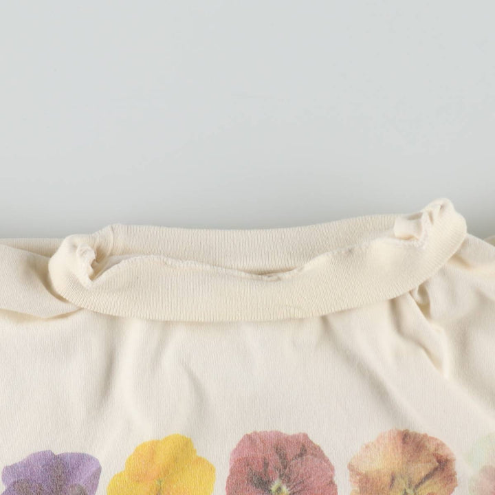 90'S Hanes BEEFY-T Floral Art T-Shirt, Made in USA, Women's Size L (approx.), Vintage cotton unbleached Vintage Second Hand
