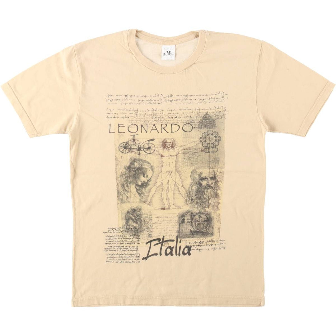 TIMETEX LEONARDO DA VINCI Art T-shirt, Made in Italy, Women's Size S (approx.) cotton beige type brown Vintage Second Hand