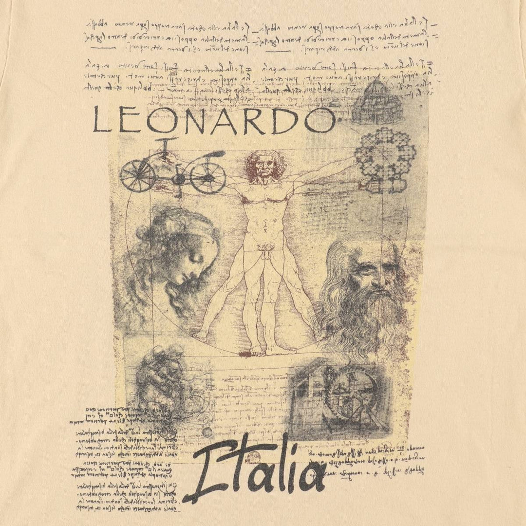 TIMETEX LEONARDO DA VINCI Art T-shirt, Made in Italy, Women's Size S (approx.) cotton beige type brown Vintage Second Hand