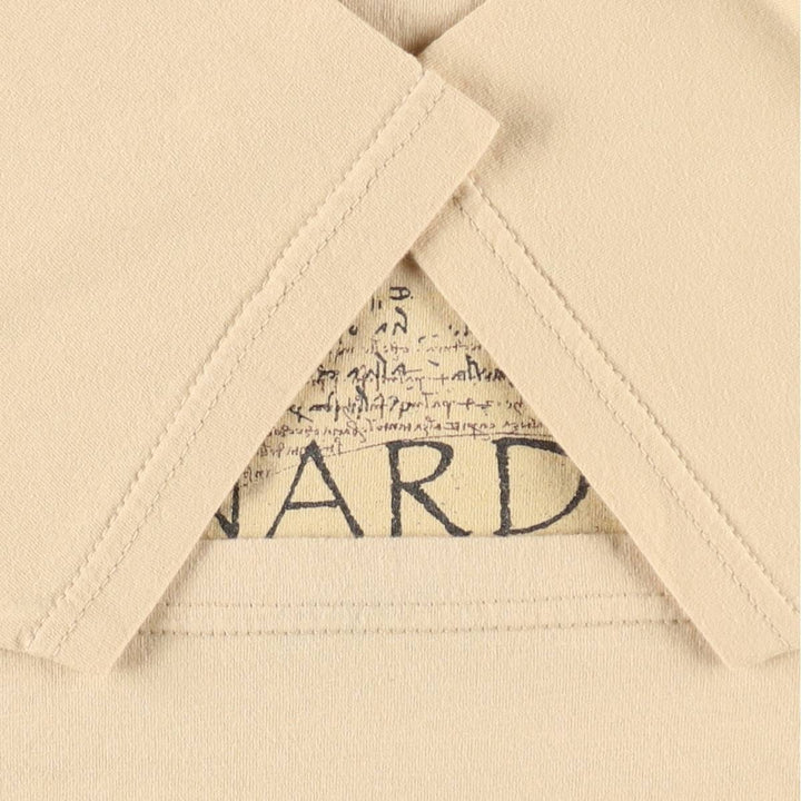 TIMETEX LEONARDO DA VINCI Art T-shirt, Made in Italy, Women's Size S (approx.) cotton beige type brown Vintage Second Hand