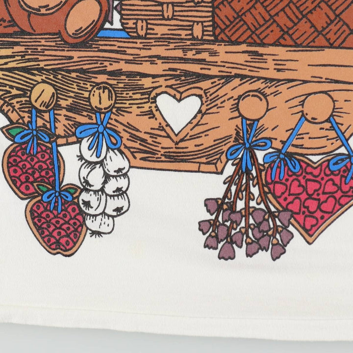 90s-era Teddy Bear Pattern Print T-Shirt, Women's Size L (approx.), Vintage unclear white type Vintage Second Hand