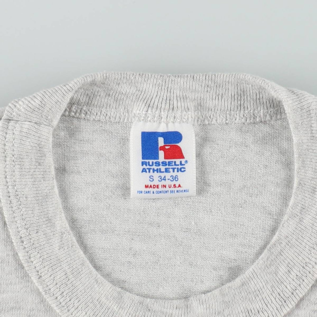 90'S Russell Print T-Shirt, Made in USA, Women's Size S (Equivalent), Vintage cotton gray type Vintage Second Hand