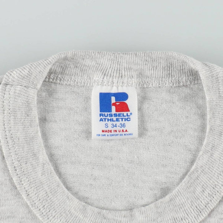 90'S Russell Print T-Shirt, Made in USA, Women's Size S (Equivalent), Vintage cotton gray type Vintage Second Hand