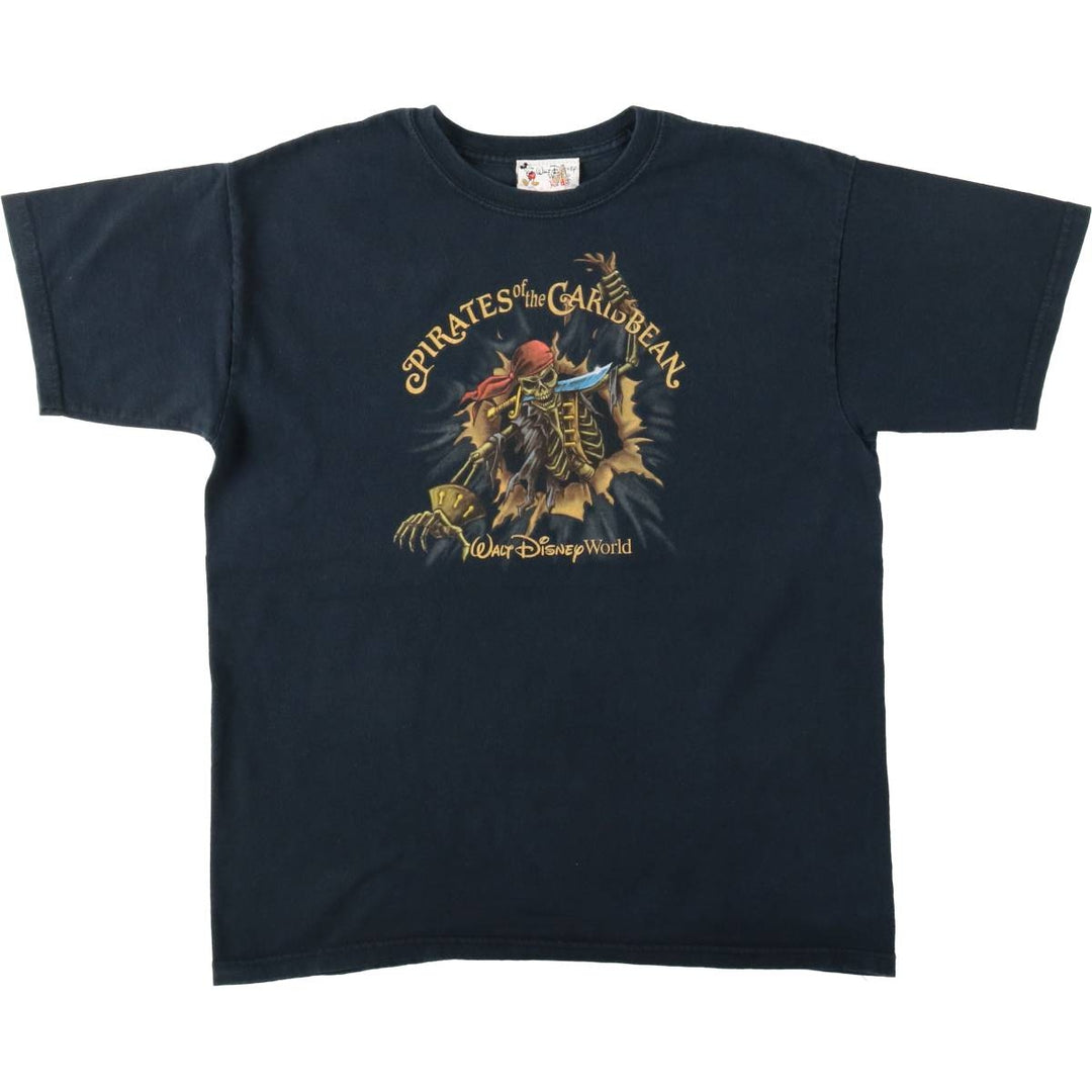 90'S Disney Pirates of the Caribbean character print T-shirt, women's size M (approx.) cotton black type Vintage Second Hand