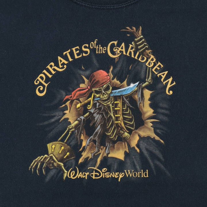 90'S Disney Pirates of the Caribbean character print T-shirt, women's size M (approx.) cotton black type Vintage Second Hand