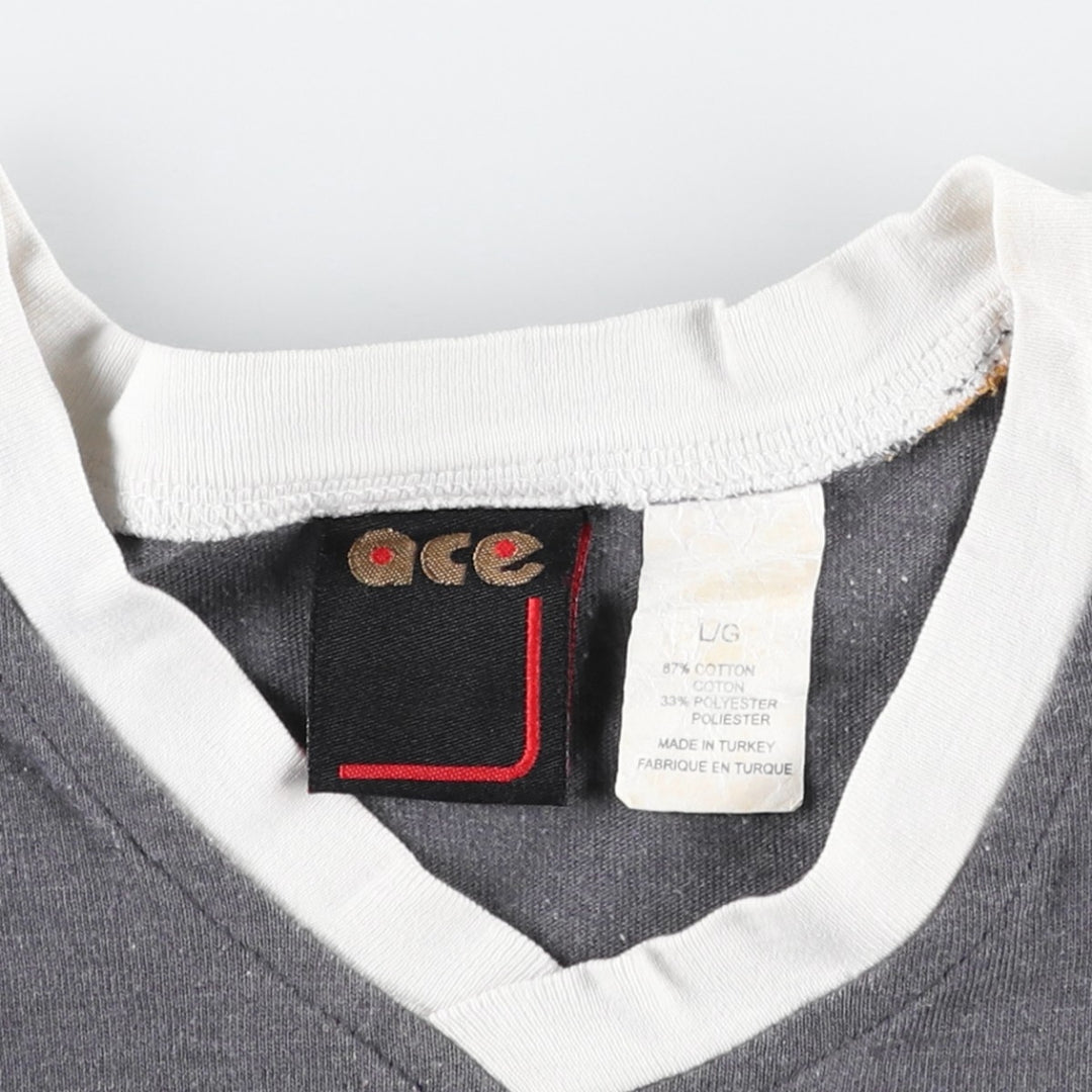 ~90'S Ace V-neck Ringer T-shirt, Men's Size L (approx.), Vintage cotton gray type Vintage Second Hand