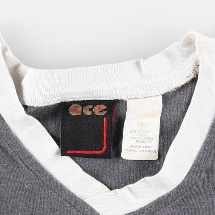 ~90'S Ace V-neck Ringer T-shirt, Men's Size L (approx.), Vintage cotton gray type Vintage Second Hand