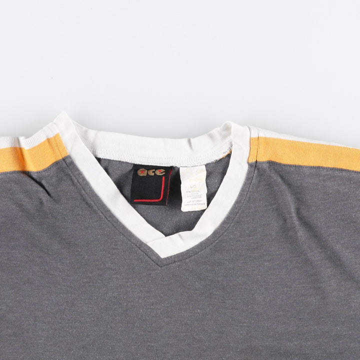 ~90'S Ace V-neck Ringer T-shirt, Men's Size L (approx.), Vintage cotton gray type Vintage Second Hand