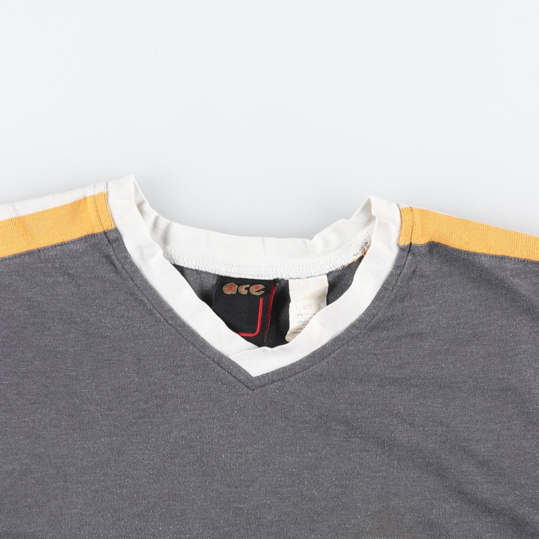 ~90'S Ace V-neck Ringer T-shirt, Men's Size L (approx.), Vintage cotton gray type Vintage Second Hand