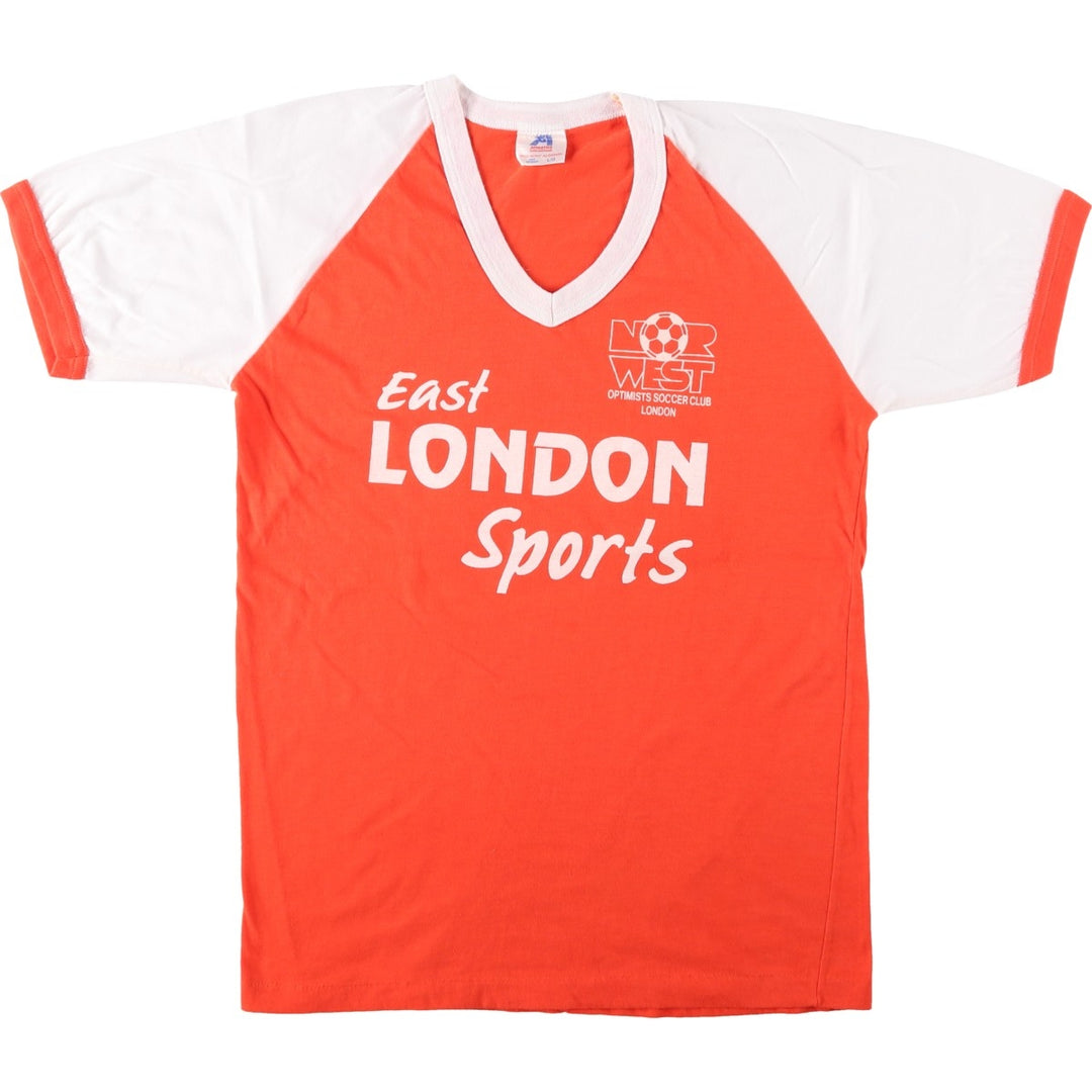 90'S Athletics International V-neck Ringer T-shirt, Made in Canada, Men's Size L (approx.) cotton orange type Vintage Second Hand