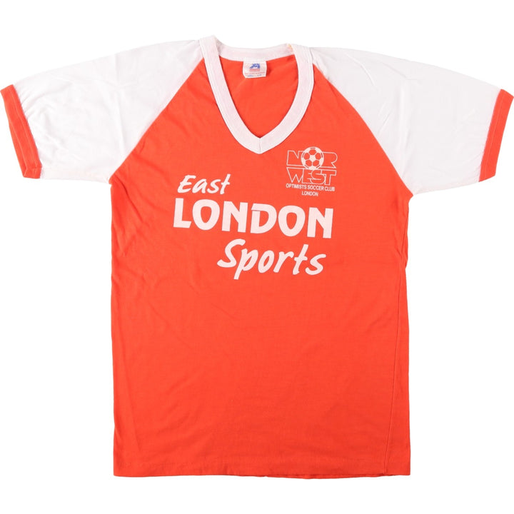 90'S Athletics International V-neck Ringer T-shirt, Made in Canada, Men's Size L (approx.) cotton orange type Vintage Second Hand
