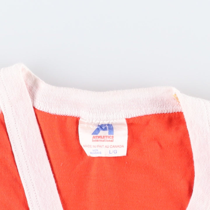 90'S Athletics International V-neck Ringer T-shirt, Made in Canada, Men's Size L (approx.) cotton orange type Vintage Second Hand