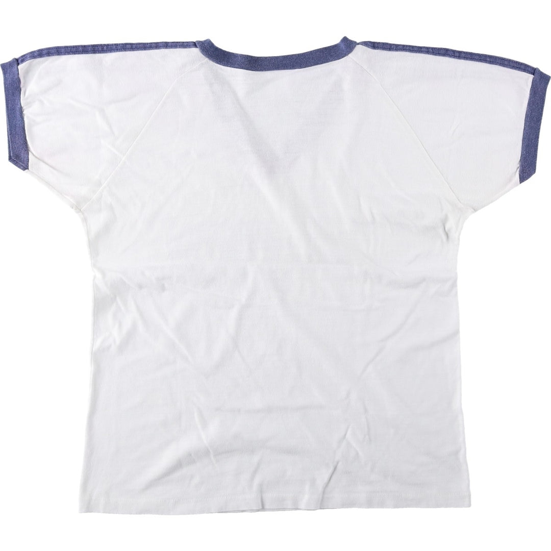 70s-80'S V-neck ringer t-shirt, men's size M unclear white type Vintage Second Hand