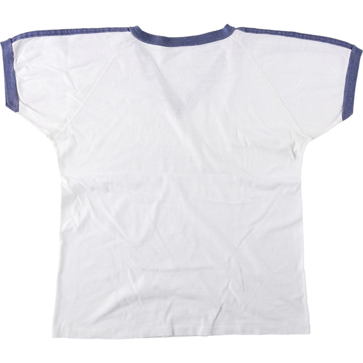 70s-80'S V-neck ringer t-shirt, men's size M unclear white type Vintage Second Hand