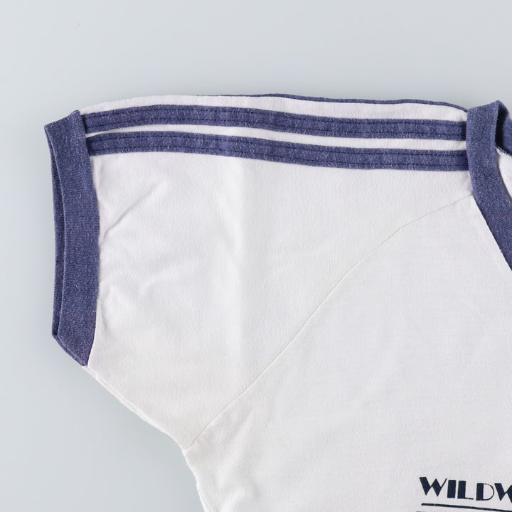 70s-80'S V-neck ringer t-shirt, men's size M unclear white type Vintage Second Hand