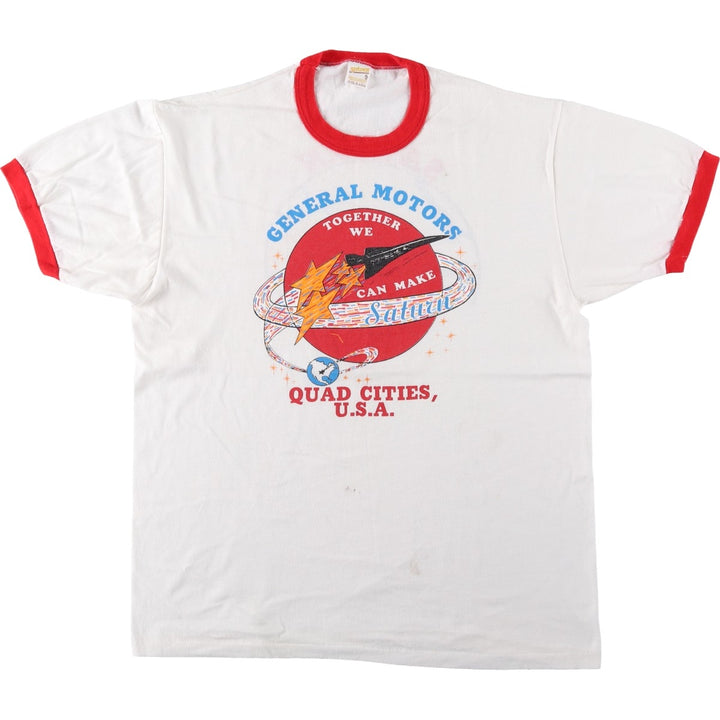 80'S sportswear GENERAL MOTORS advertising ringer t-shirt, made in USA, men's size XL equivalent. polyester white type Vintage Second Hand