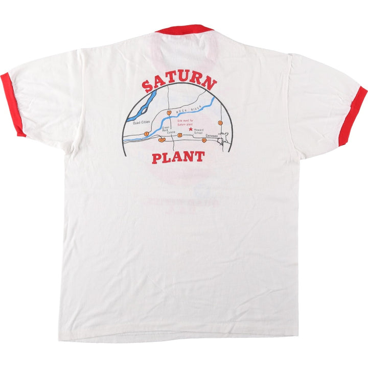 80'S sportswear GENERAL MOTORS advertising ringer t-shirt, made in USA, men's size XL equivalent. polyester white type Vintage Second Hand
