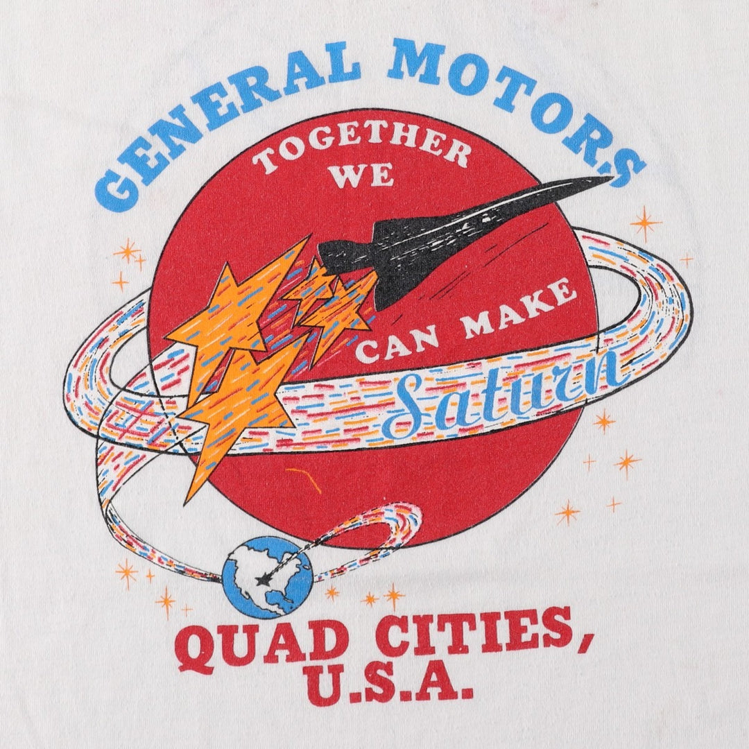 80'S sportswear GENERAL MOTORS advertising ringer t-shirt, made in USA, men's size XL equivalent. polyester white type Vintage Second Hand