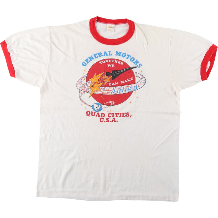 80'S sportswear GENERAL MOTORS advertising ringer t-shirt, made in USA, men's size XL equivalent. polyester white type Vintage Second Hand