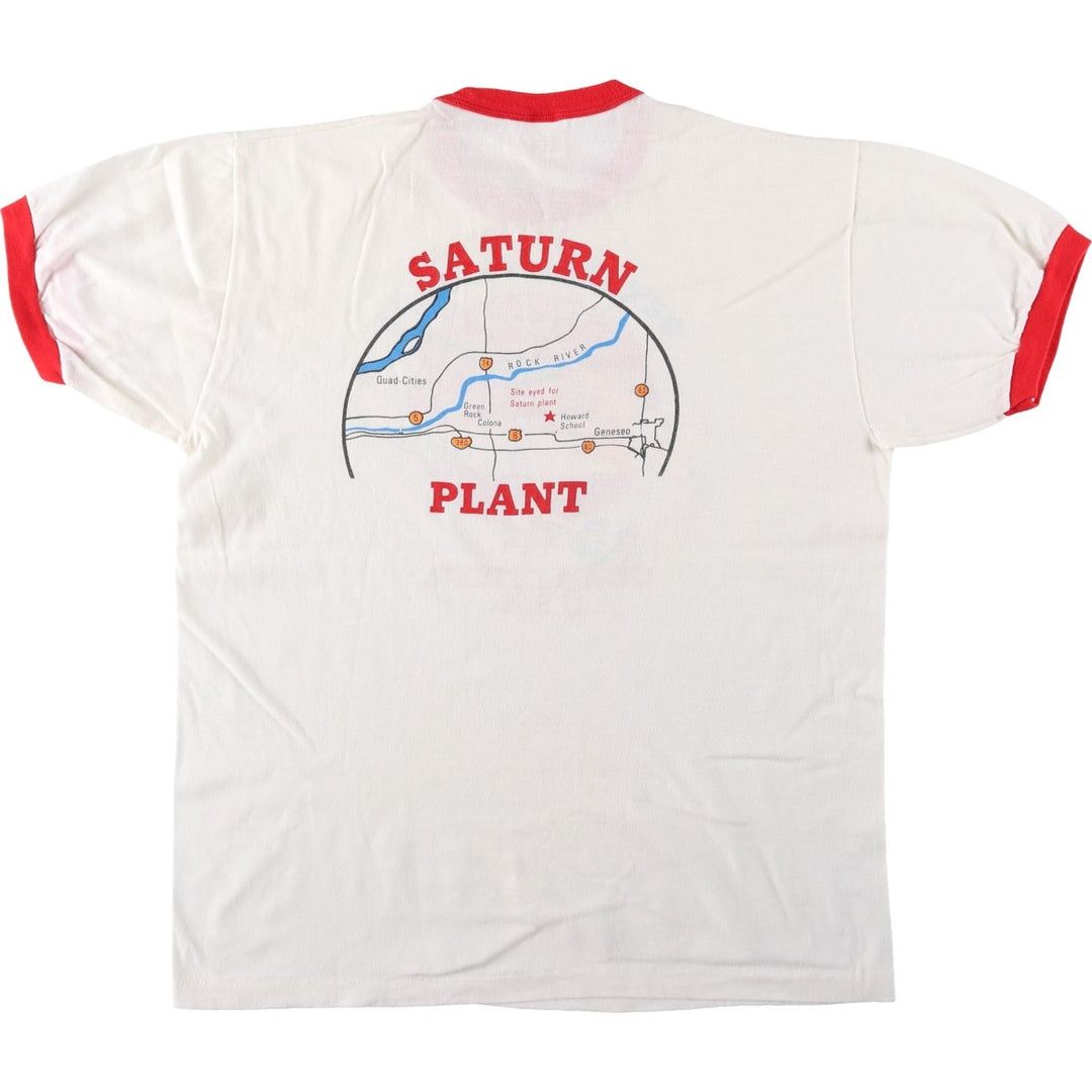 80'S sportswear GENERAL MOTORS advertising ringer t-shirt, made in USA, men's size XL equivalent. polyester white type Vintage Second Hand
