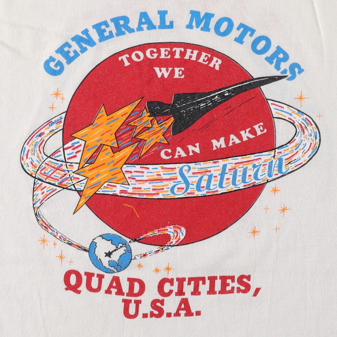 80'S sportswear GENERAL MOTORS advertising ringer t-shirt, made in USA, men's size XL equivalent. polyester white type Vintage Second Hand