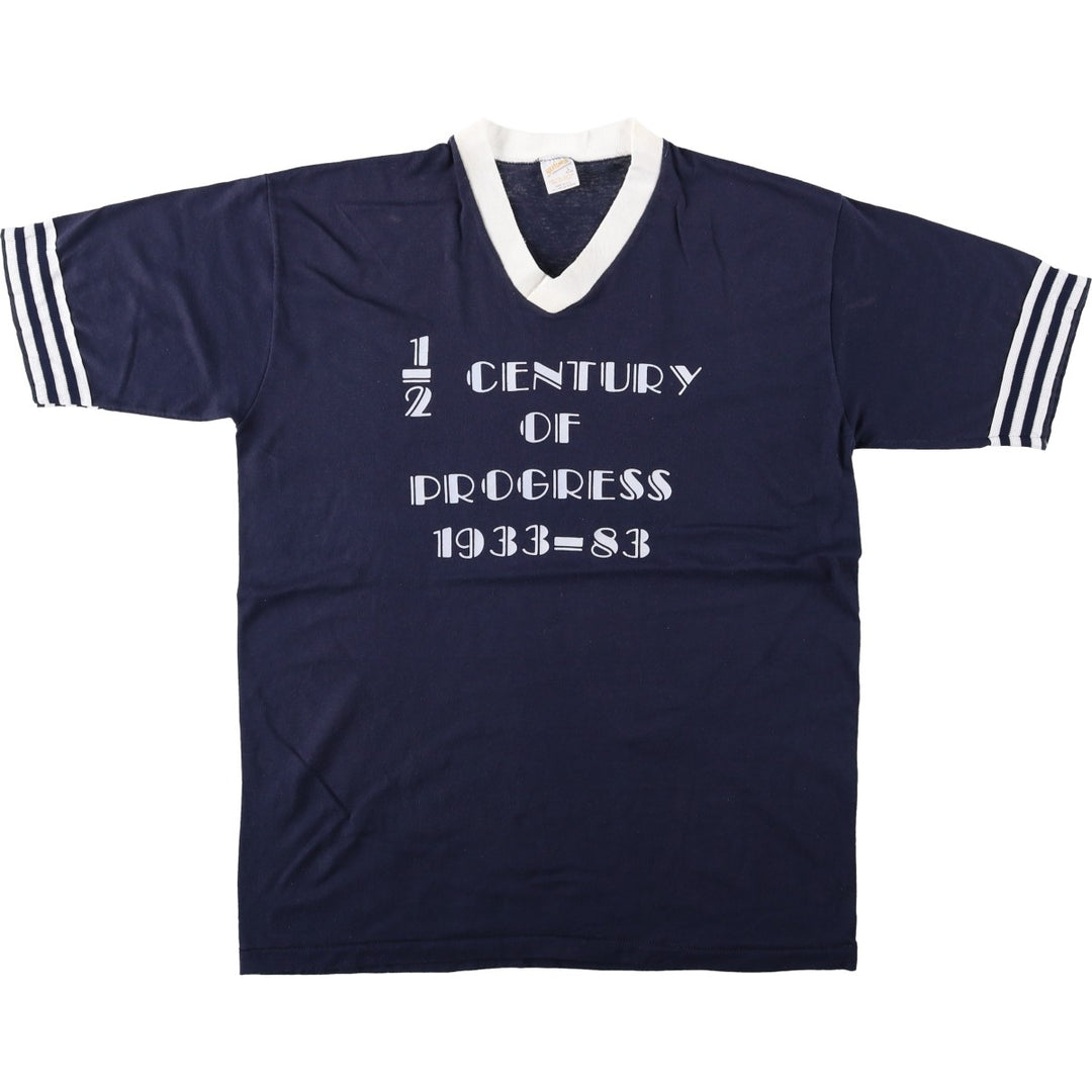 80'S Sportswear V-neck Ringer T-shirt, Made in USA, Men's Size L (approx.), Vintage polyester navy blue type Vintage Second Hand