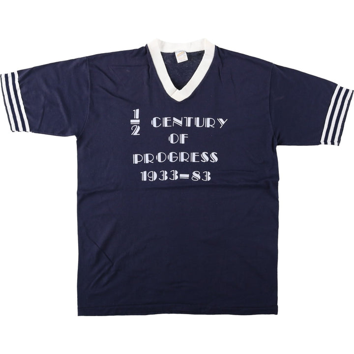 80'S Sportswear V-neck Ringer T-shirt, Made in USA, Men's Size L (approx.), Vintage polyester navy blue type Vintage Second Hand