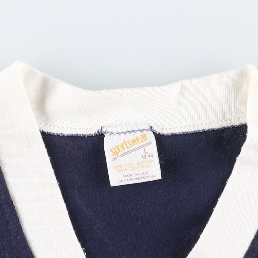 80'S Sportswear V-neck Ringer T-shirt, Made in USA, Men's Size L (approx.), Vintage polyester navy blue type Vintage Second Hand