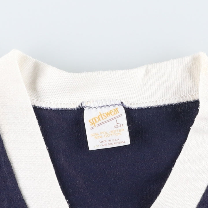 80'S Sportswear V-neck Ringer T-shirt, Made in USA, Men's Size L (approx.), Vintage polyester navy blue type Vintage Second Hand