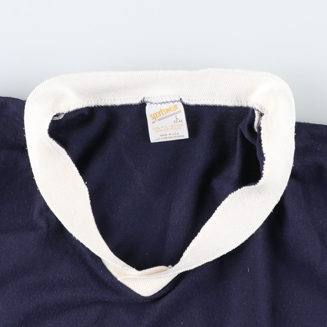 80'S Sportswear V-neck Ringer T-shirt, Made in USA, Men's Size L (approx.), Vintage polyester navy blue type Vintage Second Hand