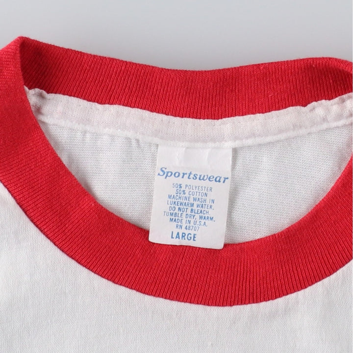 90'S Sportswear Ringer T-Shirt, Made in USA, Men's Size L (Equivalent), Vintage polyester white type Vintage Second Hand