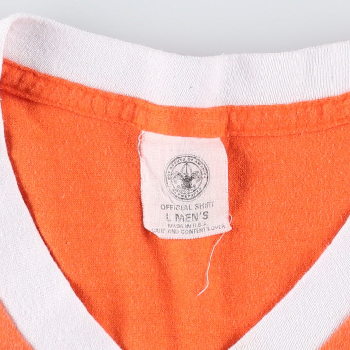 90'S Boy Scouts of America Tiger Pattern V-Neck Ringer T-Shirt, Made in USA, Men's Size L (approx.) cotton orange type Vintage Second Hand