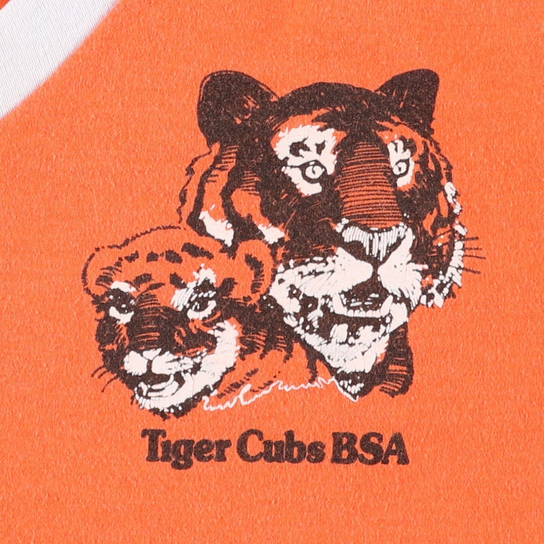90'S Boy Scouts of America Tiger Pattern V-Neck Ringer T-Shirt, Made in USA, Men's Size L (approx.) cotton orange type Vintage Second Hand