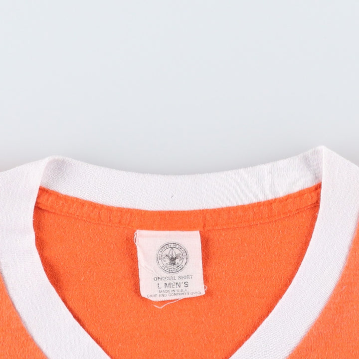 90'S Boy Scouts of America Tiger Pattern V-Neck Ringer T-Shirt, Made in USA, Men's Size L (approx.) cotton orange type Vintage Second Hand
