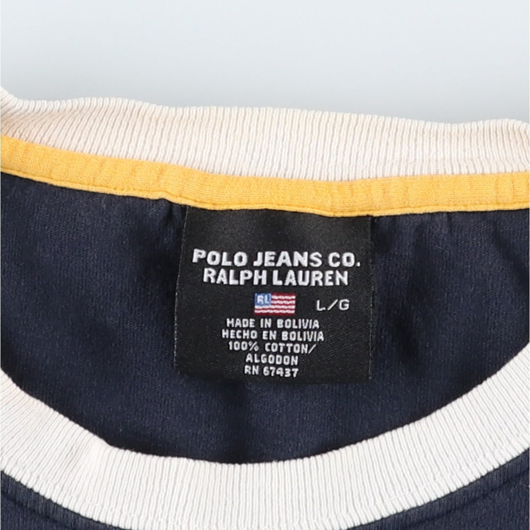 Ralph Lauren POLO by Ralph Lauren Ringer T-shirt, Men's Size L (approx.) cotton navy blue type Vintage Second Hand