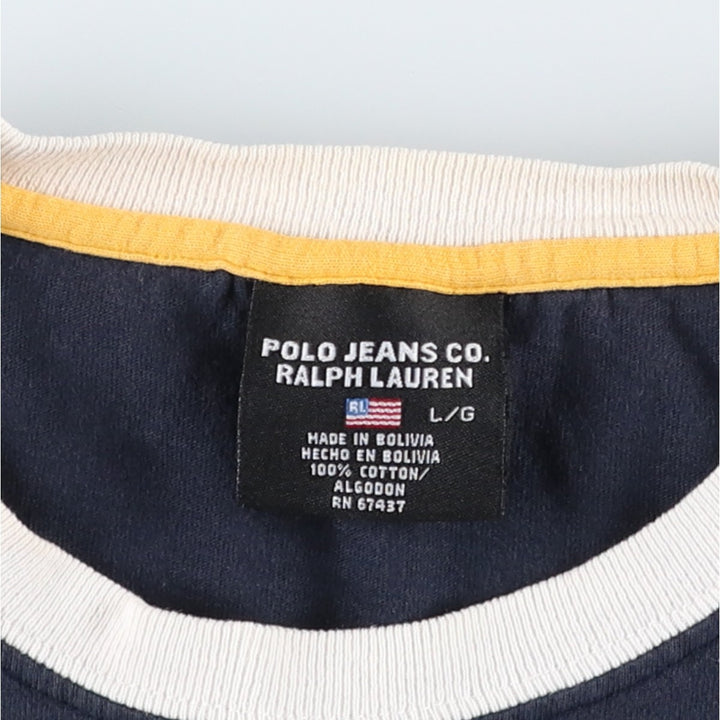 Ralph Lauren POLO by Ralph Lauren Ringer T-shirt, Men's Size L (approx.) cotton navy blue type Vintage Second Hand
