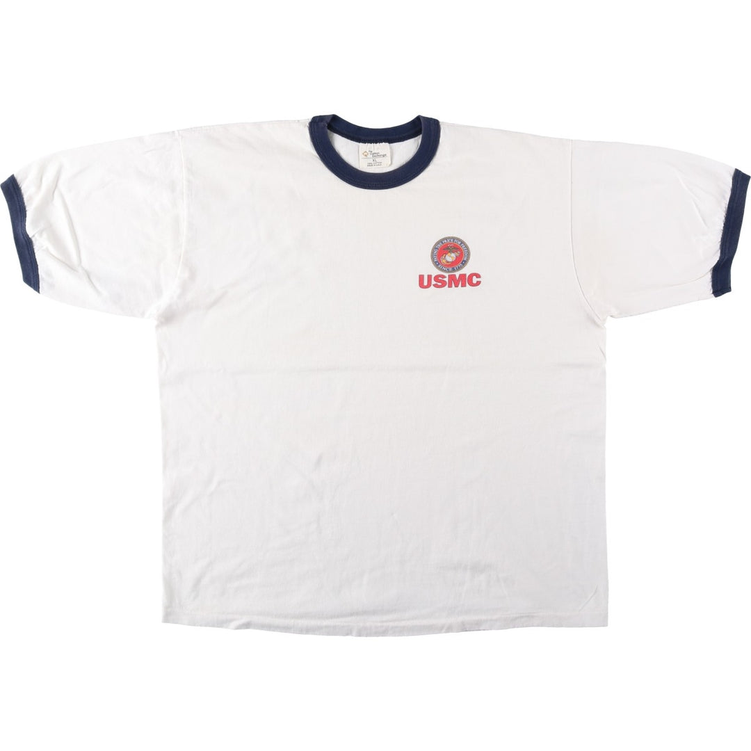90'S THE COTTON EXCHANGE USMC (United States Marine Corps) Military Ringer T-Shirt, Made in USA, Men's XL equivalent, Vintage cotton white type Vintage Second Hand