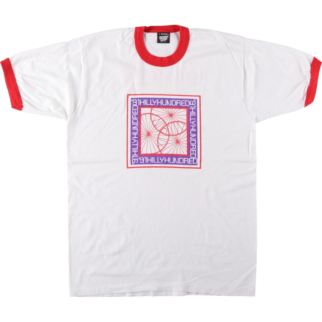 90'S SCREEN STARS Ringer T-shirt, Made in USA, Men's L size, Vintage cotton white type Vintage Second Hand