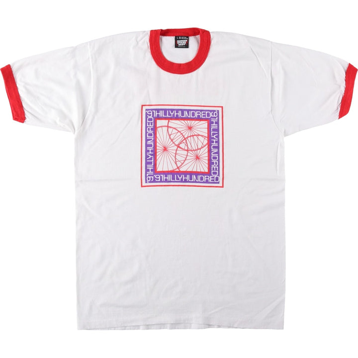 90'S SCREEN STARS Ringer T-shirt, Made in USA, Men's L size, Vintage cotton white type Vintage Second Hand