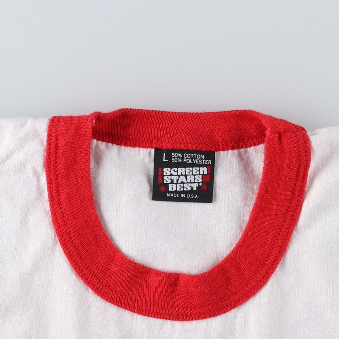 90'S SCREEN STARS Ringer T-shirt, Made in USA, Men's L size, Vintage cotton white type Vintage Second Hand