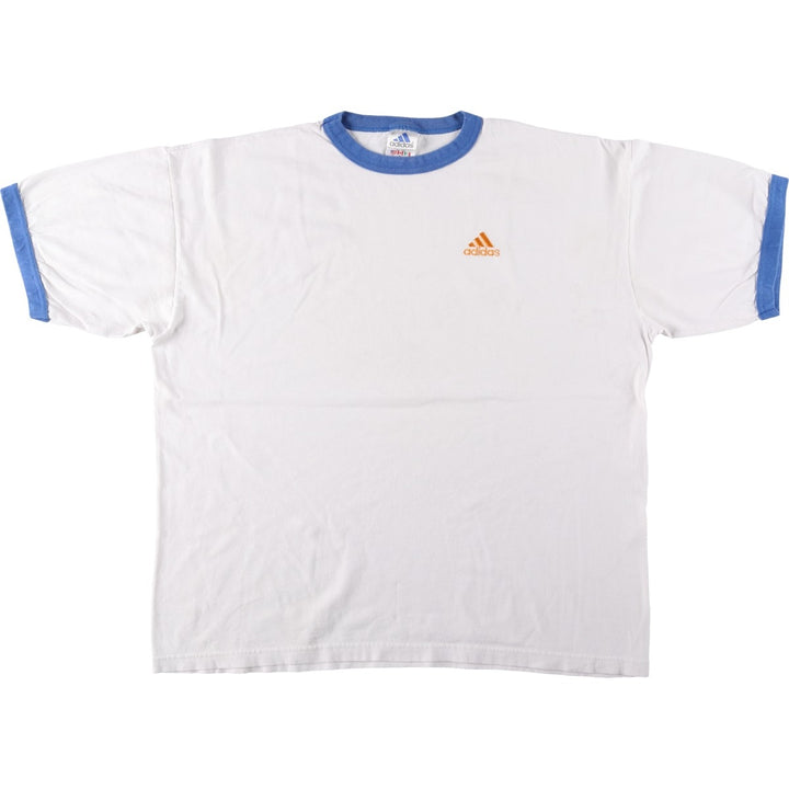 90s-00'S Adidas ringer t-shirt, made in USA, men's size XL (approx.) cotton white type Vintage Second Hand