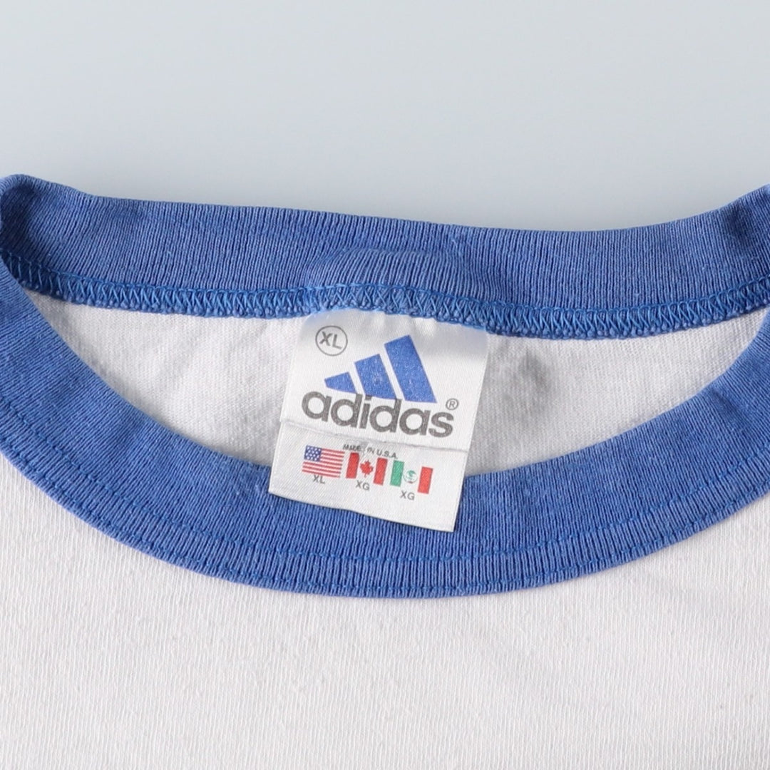 90s-00'S Adidas ringer t-shirt, made in USA, men's size XL (approx.) cotton white type Vintage Second Hand