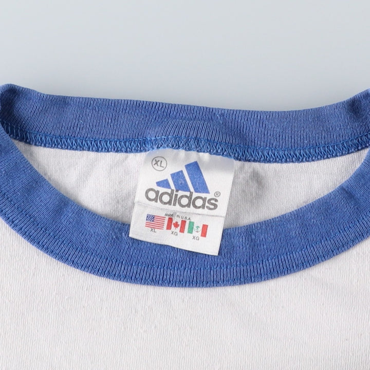 90s-00'S Adidas ringer t-shirt, made in USA, men's size XL (approx.) cotton white type Vintage Second Hand