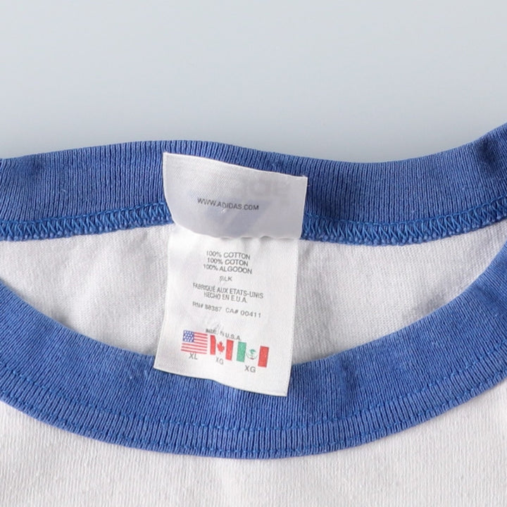 90s-00'S Adidas ringer t-shirt, made in USA, men's size XL (approx.) cotton white type Vintage Second Hand