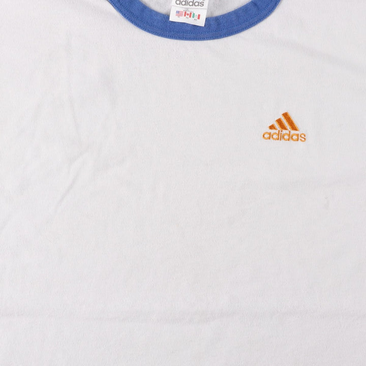 90s-00'S Adidas ringer t-shirt, made in USA, men's size XL (approx.) cotton white type Vintage Second Hand
