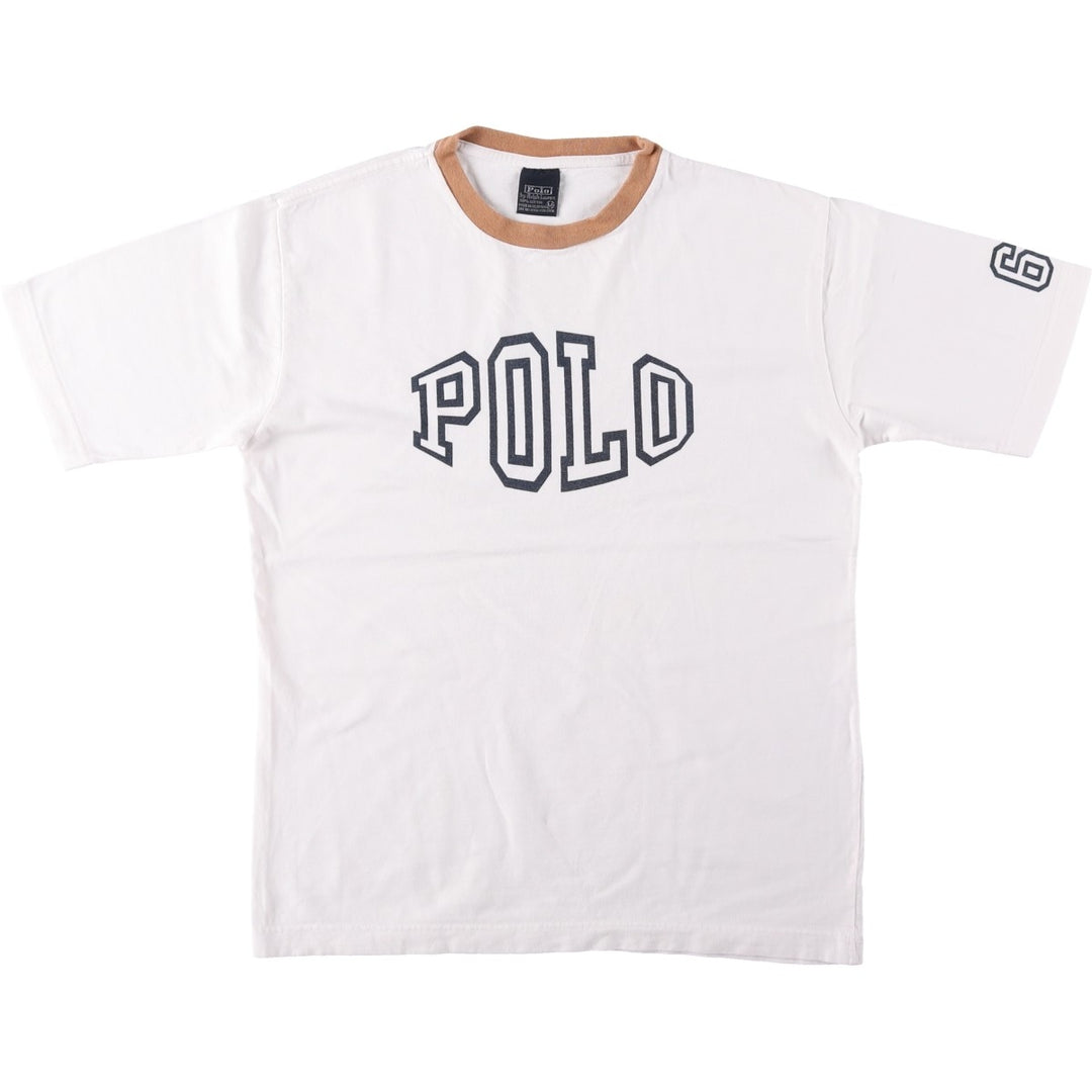 Ralph Lauren POLO by Ralph Lauren Large Logo Ringer T-Shirt, Men's Size M (approx.) cotton white type Vintage Second Hand
